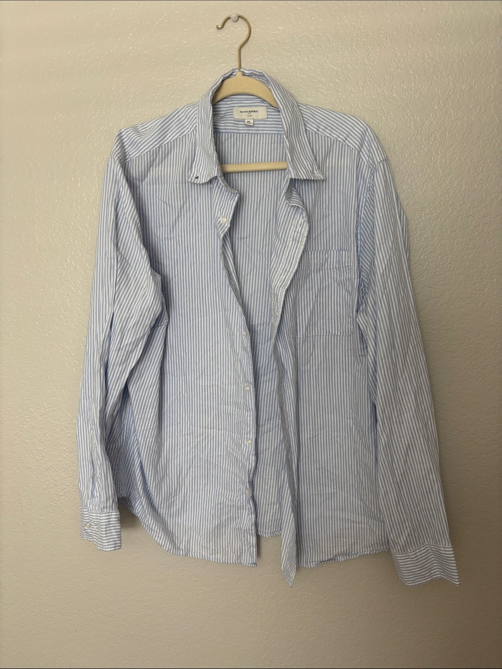 Banana Republic slim XL oversize banana button down light blue white pinstripe